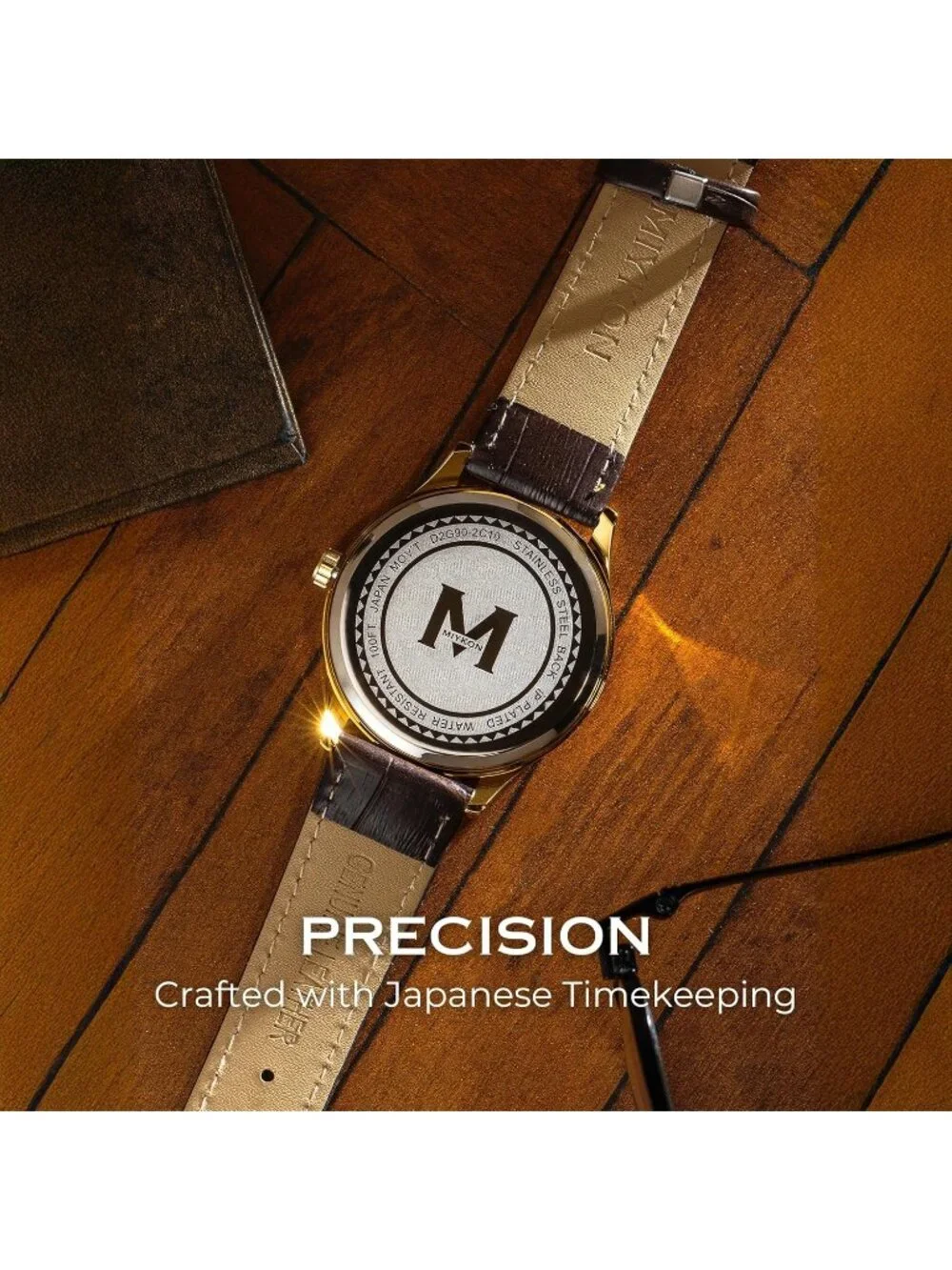 Men's Brown And Green Analog Leather Strap Ultra-Thin Waterproof Classic Watch